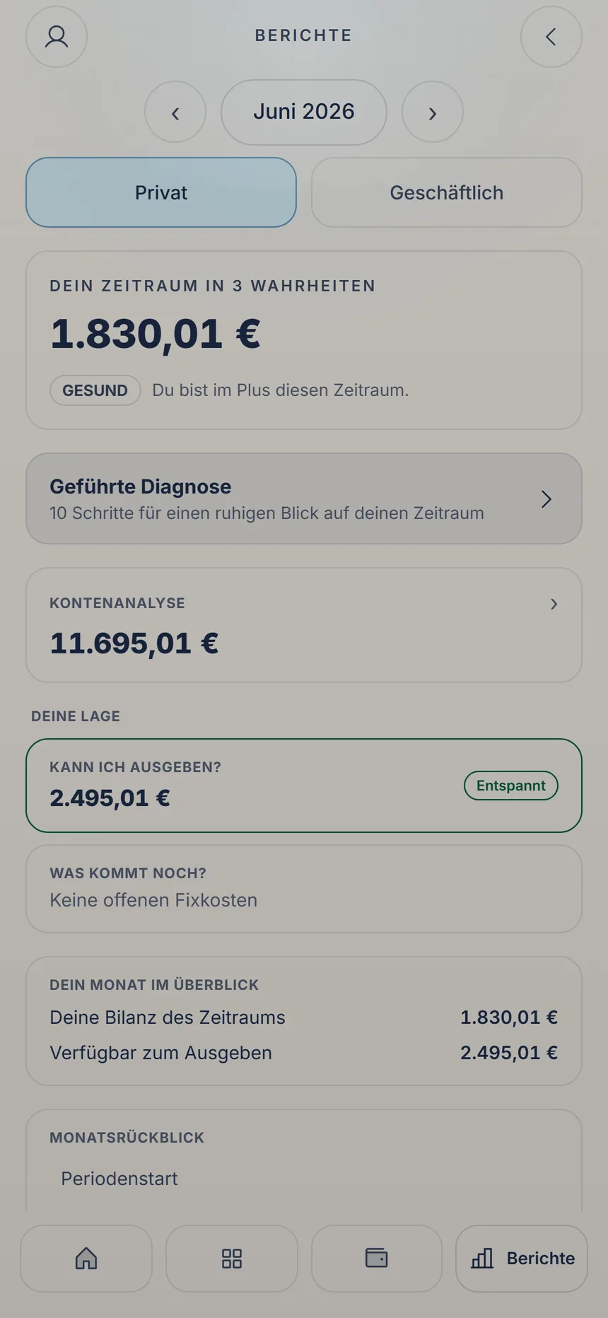 Berichte mit der Karte Geführte Diagnose