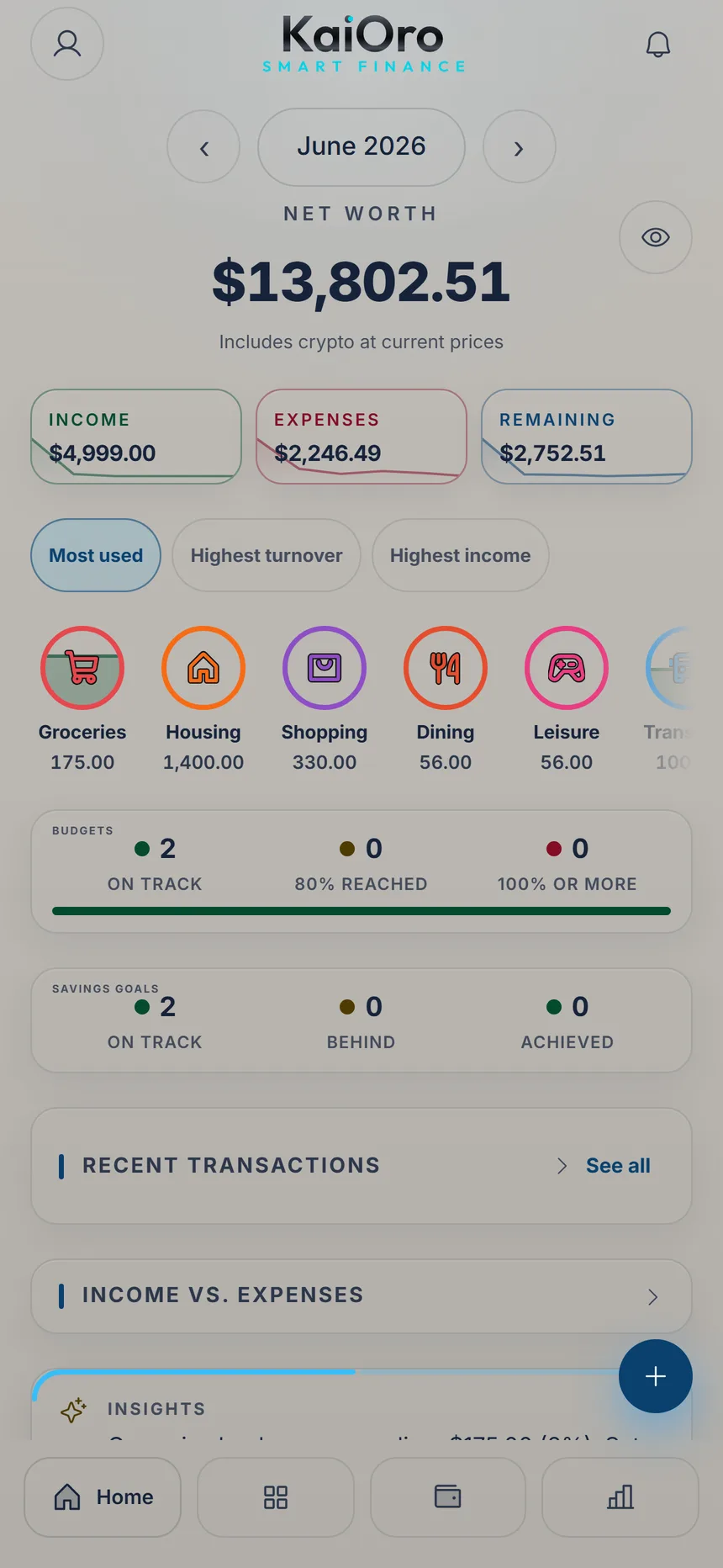 Home with Recent transactions and the See all link
