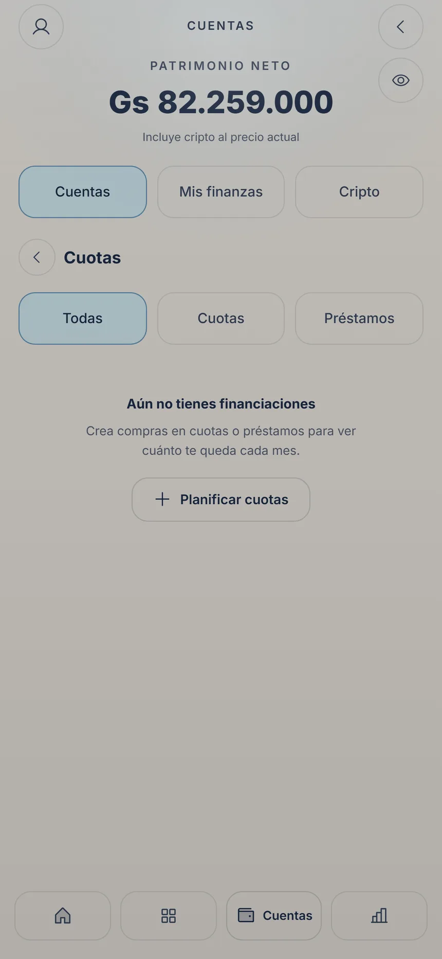 Cuotas todavía vacío, con el botón Planificar cuotas