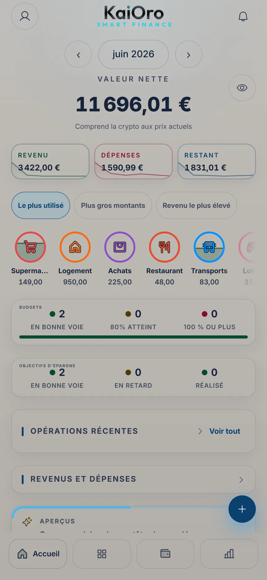 Accueil avec les catégories les plus utilisées ; Supermarché est mise en avant