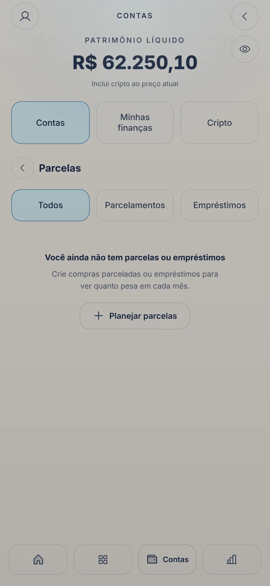 Parcelas ainda vazio, com o botão para planejar parcelas