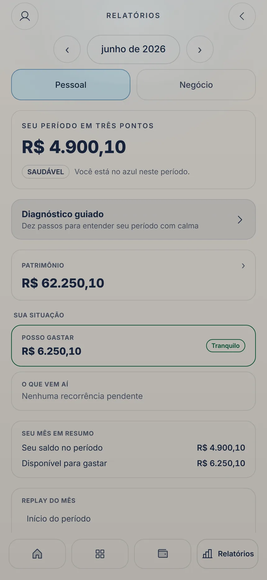 Relatórios com o cartão Diagnóstico guiado